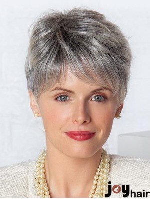 Monofilament Lace Wigs Grey Cut Straight Style Short Length