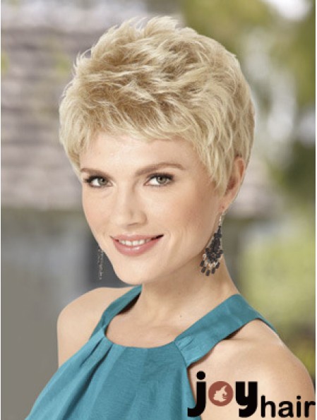 Blond Wig With Capless Wavy Style Cropped Length Boycuts