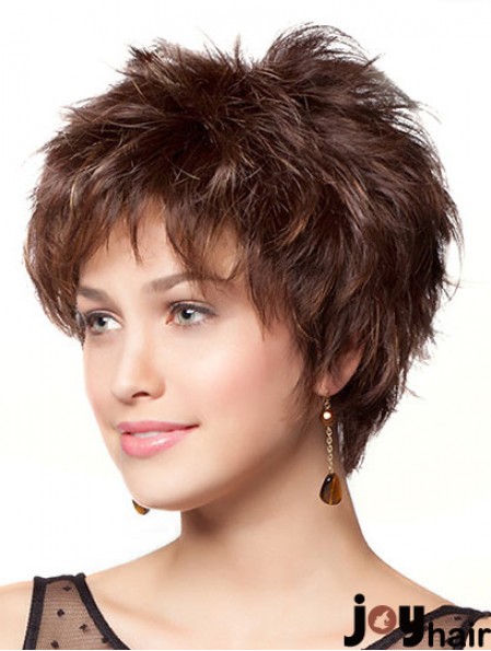 8 inch Durable Wavy Layered Brown Short Wigs