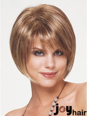 Synthetic Bob Wigs Short Length Blonde Color Straight Style With Capless