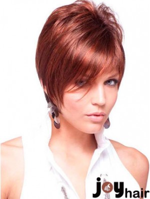 Cheap Real Hair Wigs Red Color Short Length Straight Style