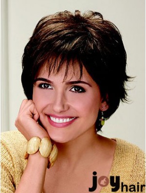 Layered Wavy Brown Capless Durable Short Wigs