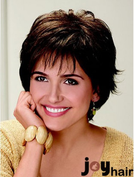 Layered Wavy Brown Capless Durable Short Wigs