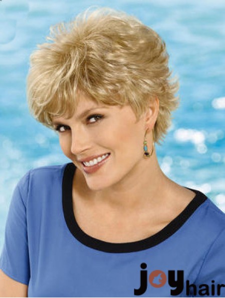 6 inch Cheap Wavy Layered Blonde Short Wigs