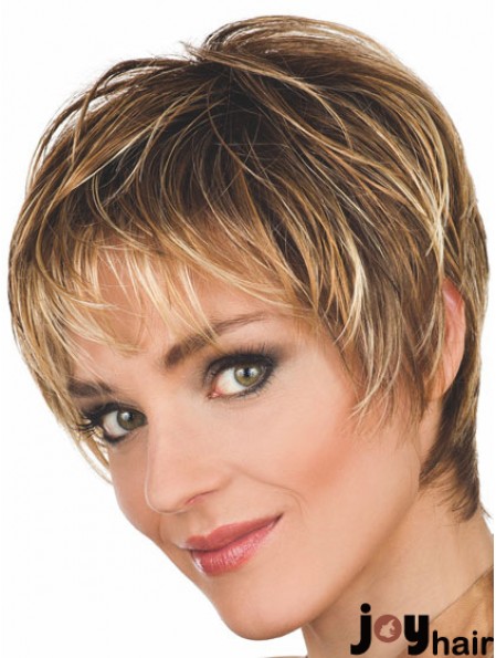 Brown Wigs Wavy Style Cropped Length Boycuts With Capless