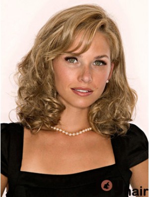 Half Wig With Remy Blonde Color Shoulder Length Wavy Style