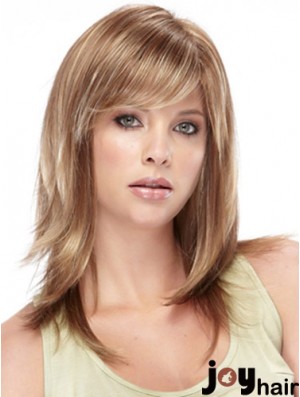 Amazing Straight Brown Shoulder Length With Bangs Medium Wigs