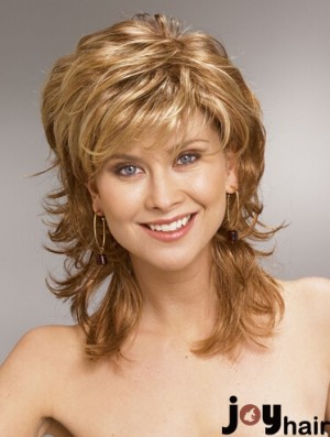 Shoulder Length Layered 13 inch Wavy Blonde Medium Wigs