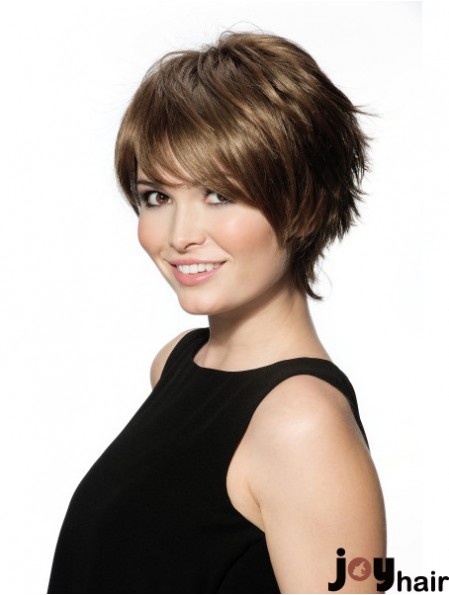 Chin Length With Bangs 8 inch Straight Brown Medium Wigs