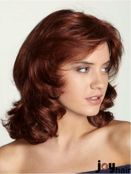 Shoulder Length With Bangs 15 inch Curly Red Medium Wigs