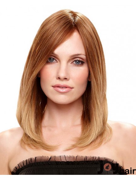 Shoulder Length With Bangs 16 inch Straight Auburn Medium Wigs