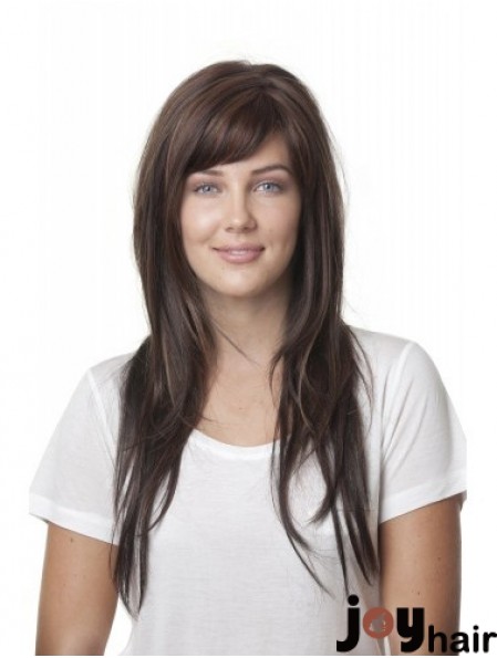 Ideal Brown Straight With Bangs Monofilament Long Wigs