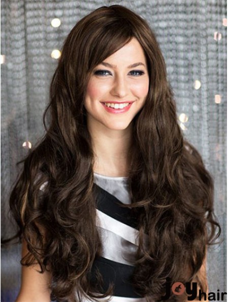 Beautiful Brown Wavy With Bangs Capless Long Wigs