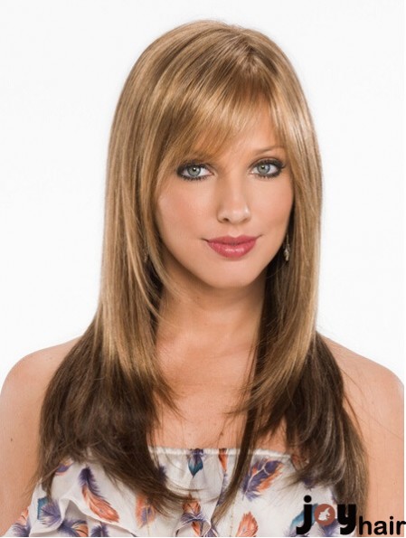 New Blonde Straight With Bangs Capless Long Wigs