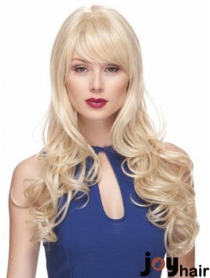 Blonde Wigs With Bangs Synthetic Capless Wavy Style Long Length