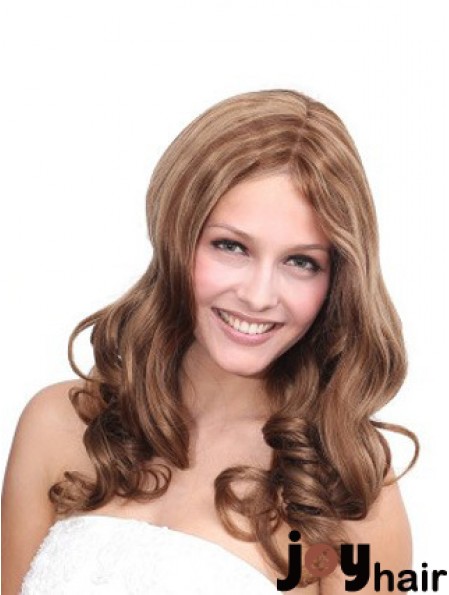 No-Fuss Brown Wavy Without Bangs 100% Hand-tied Long Wigs