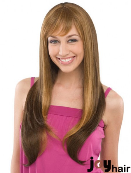 Fashionable Brown Straight With Bangs Capless Long Wigs