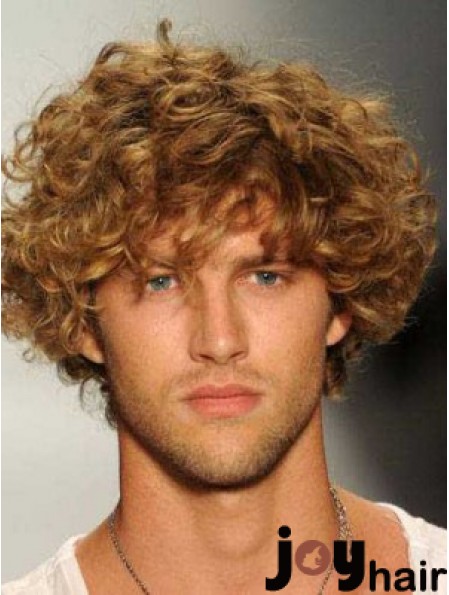 Blonde  Remy Human Curly Lace Front Mens Wigs