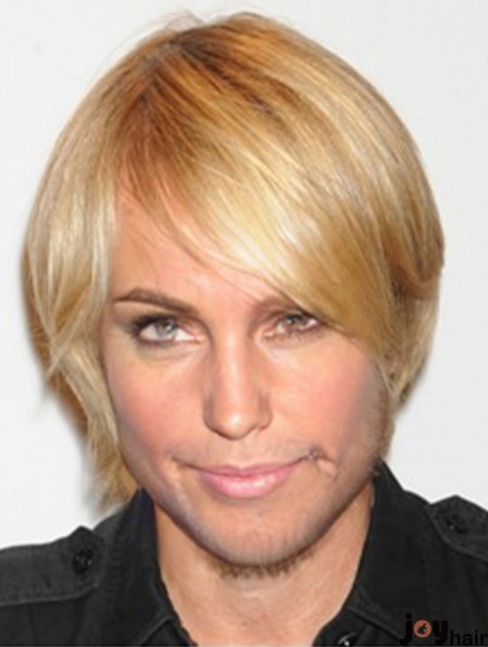 Blonde Capless Remy Human Straight Mens Short Blonde Wig