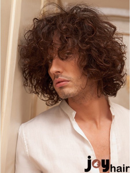 10 inch Remy Human Short Auburn Curly Capless Men Wigs