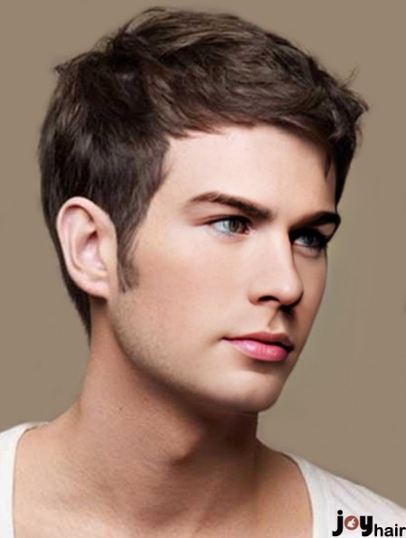 Straight Cropped Remy Human Brown Mens Human Hair Wigs