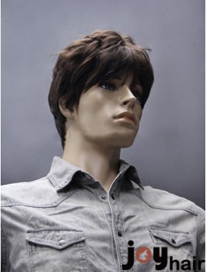 Synthetic Brown Straight Capless Short Mens Brown Wig