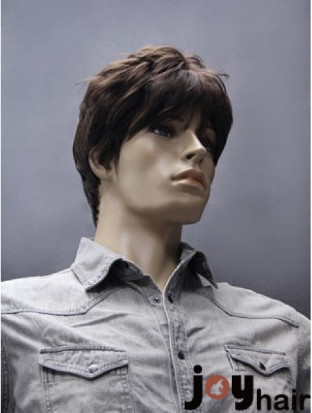 Synthetic Brown Straight Capless Short Mens Brown Wig