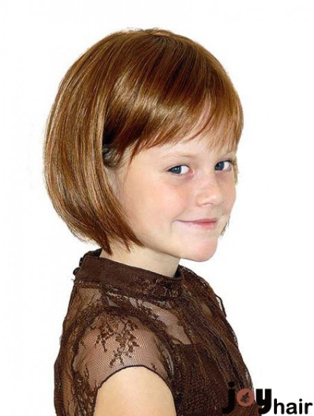 Straight Chin Length Auburn Synthetic 100% Hand-tied Kids Wigs