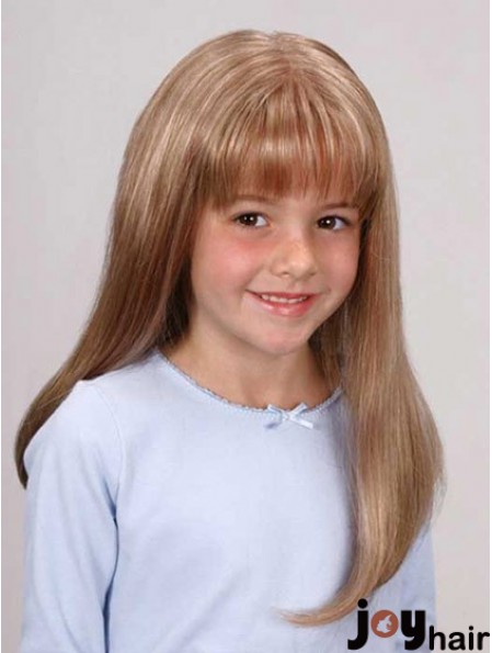 Straight Long Blonde Synthetic Lace Front Kids Wigs