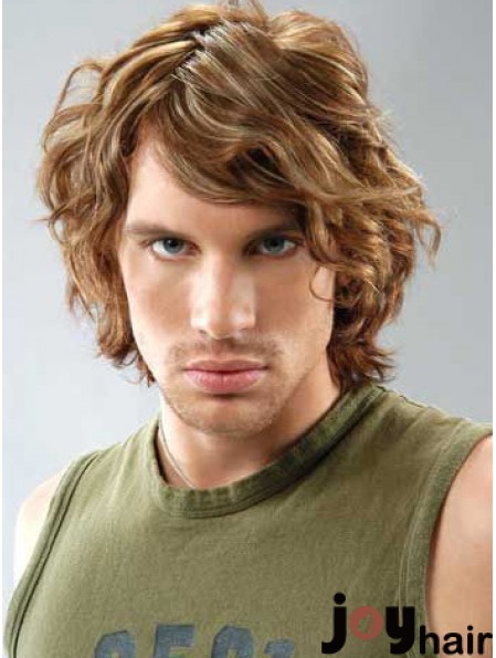 Lace Front Brown Remy Human Curly With Bangs Men's Wigs In UK