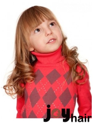 Wavy Long Auburn Remy Human Hair 100% Hand-tied Kids Wigs