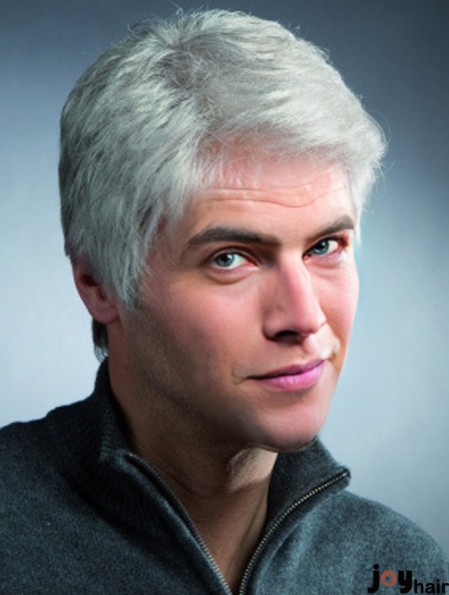 Synthetic Grey Straight Lacr Front Short Mens Blonde Wig