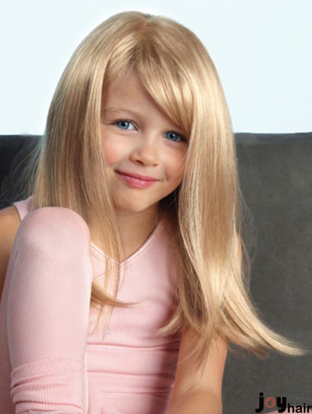 Straight Long Blonde Synthetic Lace Front Kids Wigs