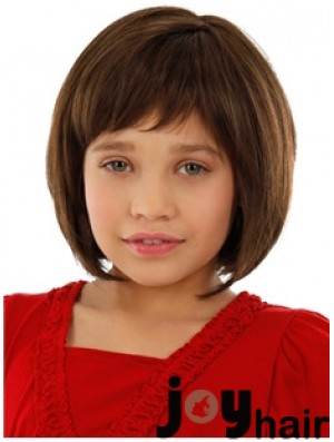 Straight Chin Length Auburn Remy Human Hair 100% Hand-tied Kids Wigs