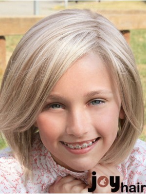 Straight Shoulder Length Blonde Synthetic Lace Front Kids Wigs