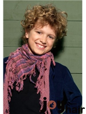 Curly Short Blonde Synthetic Capless Kids Wigs