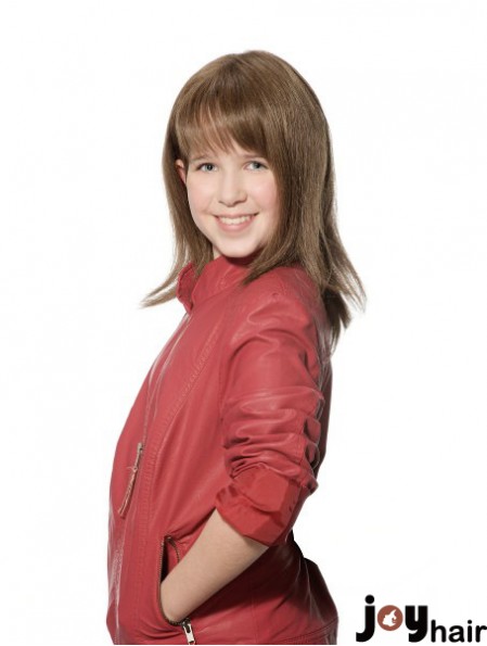 Straight Long Brown Synthetic 100% Hand-tied Kids Wigs