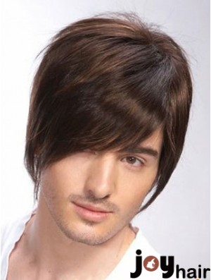 100% Hand Tied Brown Remy Human Short Straight Wigs Man