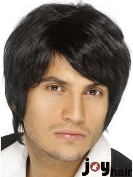 Remy Human Black Straight Short Capless Wigs Older Man