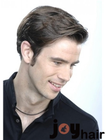 Straight Short 100% Hand Tied Brown Lace Wigs For Men