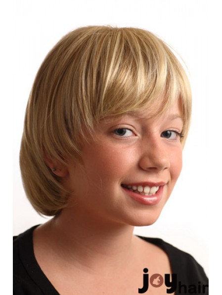 Straight Short Blonde Synthetic Capless Kids Wigs