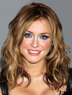 Synthetic Capless Brown Shoulder Wavy Miley Cyrus Hair Wigs