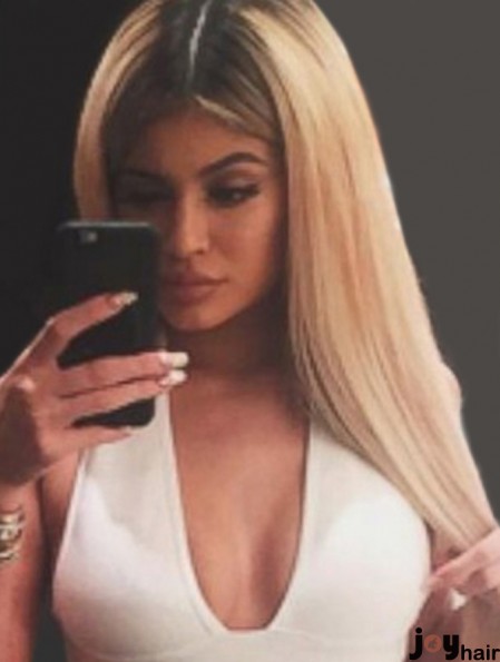 Cheap Blonde Long Wig Kylie Jenner Wig Without Bangs 16 Inch