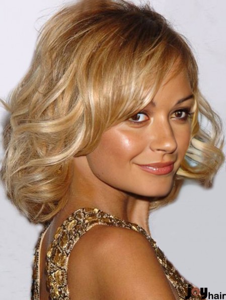 Good Blonde Shoulder Length Wavy 13.5 inch Bobs  Wigs