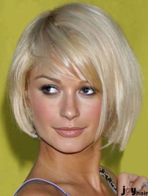 Capless Chin Length Straight With Bangs Blonde Affordable Paris Hilton Wigs