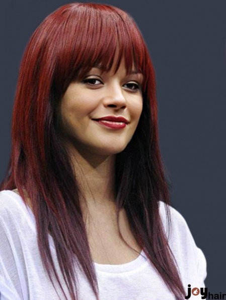 Cheapest Long Red Straight Capless  Wigs