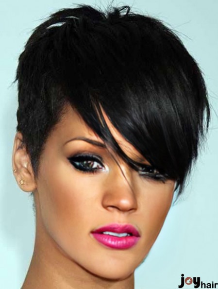  Style Glueless Lace Wigs With Bangs Black Color