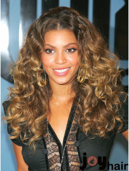 Lace Front Long Curly Brown Remy Human  Style Wig