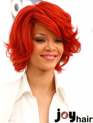 Red Wavy With Bangs 100% Hand-tied 12 inch Popular  Wigs