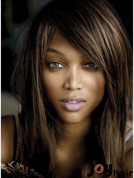 Brown Straight With Bangs Lace Front 16 inch Modern Tyra Banks Wigs